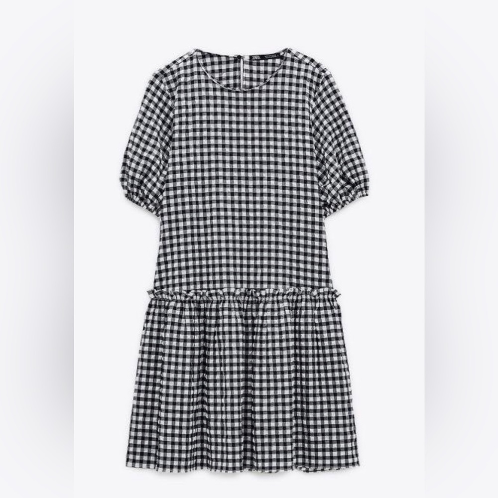 Zara | Black and White Gingham Tiered Mini Dress